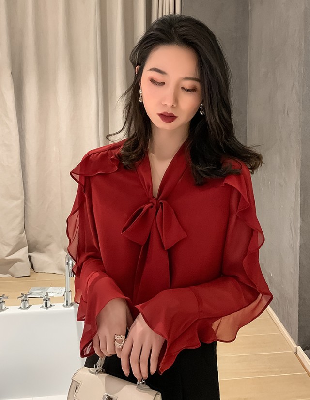 楽天市場】ボウタイ フリル ブラウス レディース 長袖 トップス 春 秋