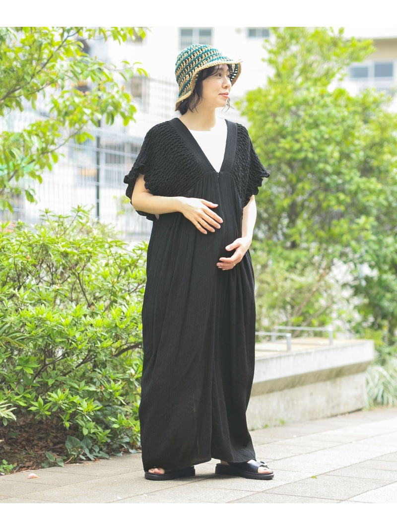 楽天市場】【産前・産後対応】マタニティ/シャーリングVワンピース