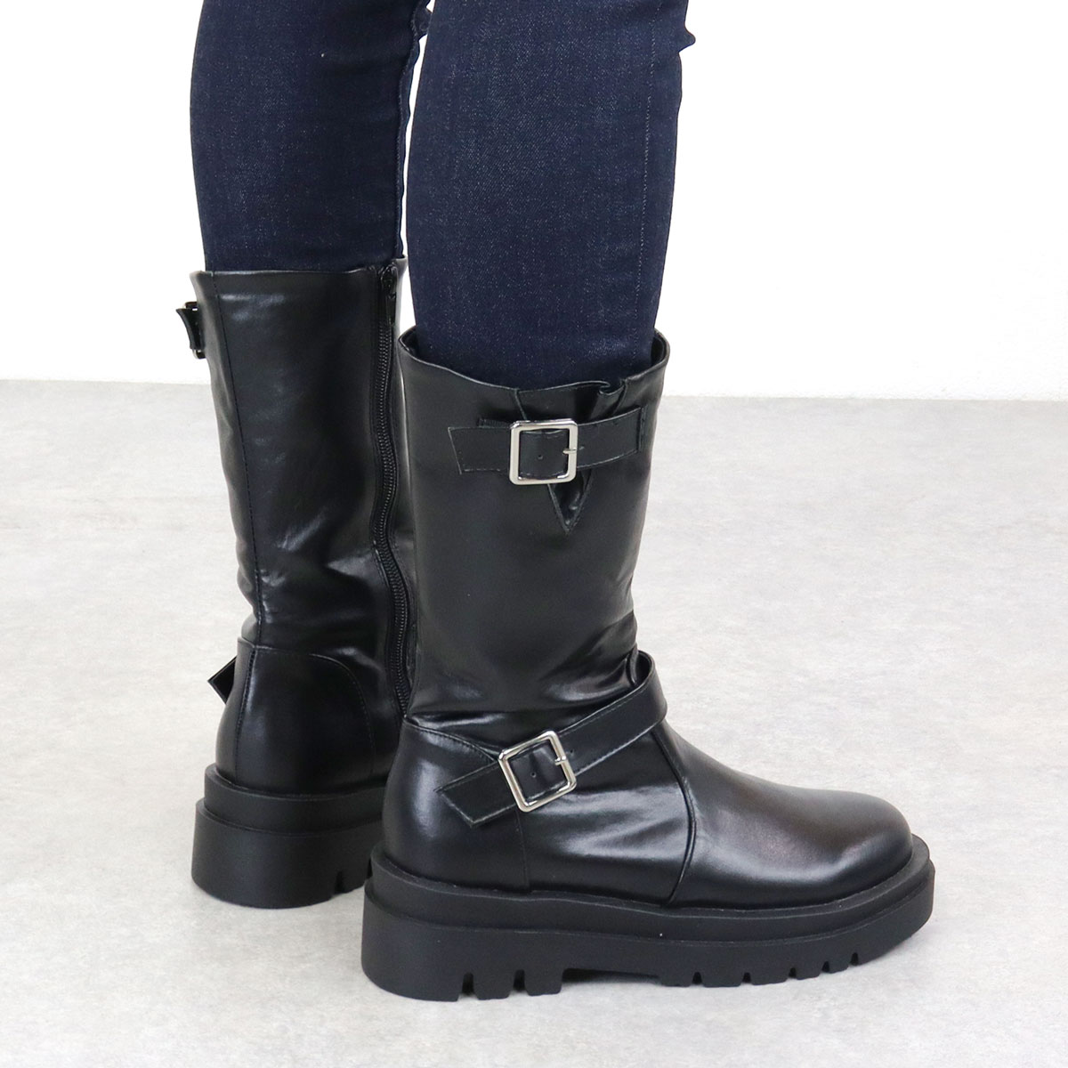 楽天市場】ブーツ レディース エンジニア 厚底 5.5cmヒール サイド