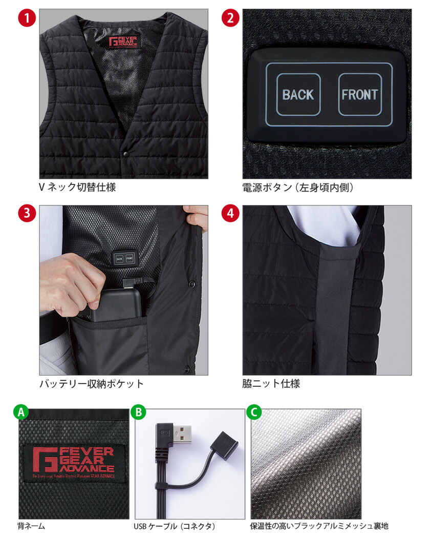 楽天市場】FEVER GEAR 電熱インナーベスト FGA20010 自重堂 【秋冬