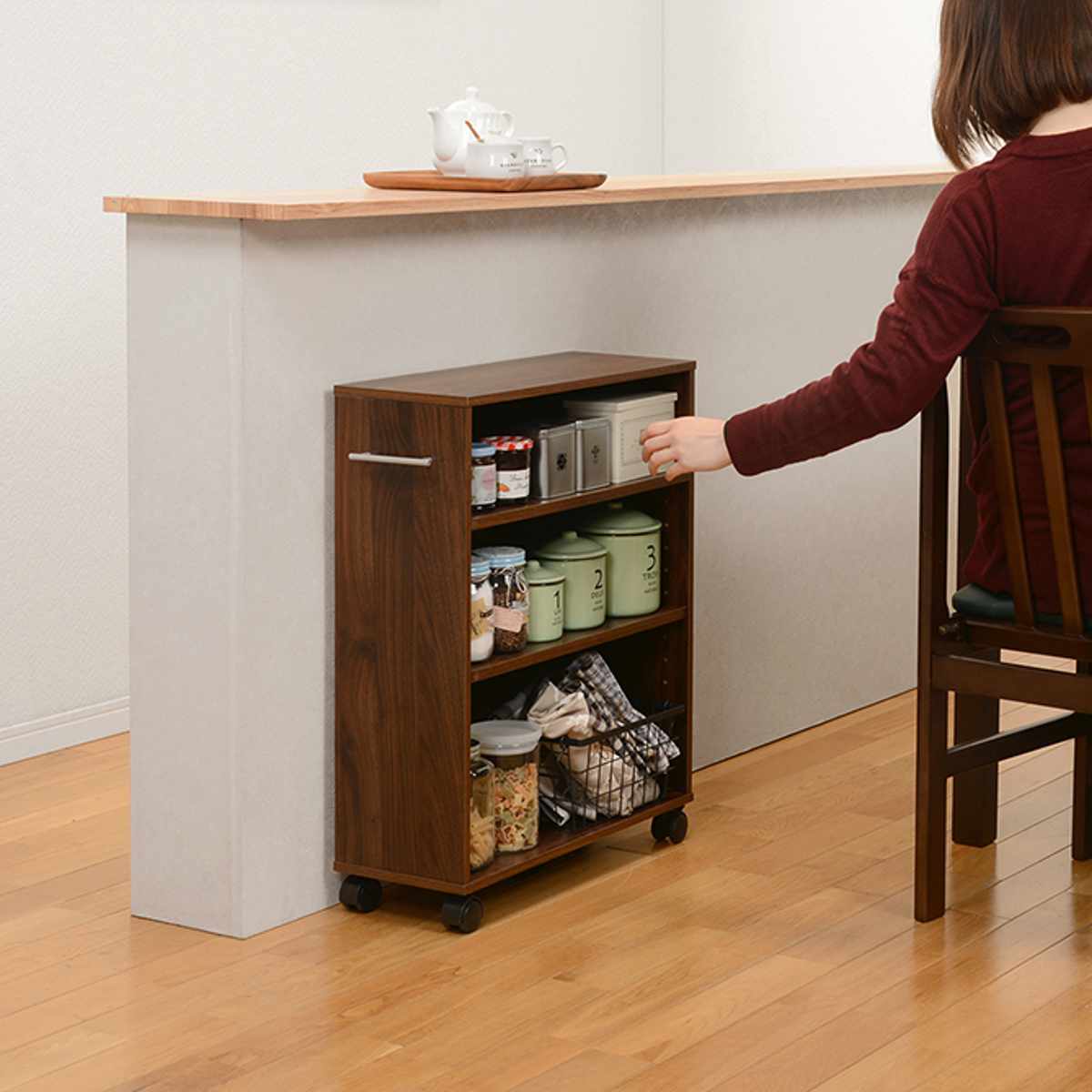 楽天市場】すきま収納ラック 幅21cm キャスター付 可動棚 3段