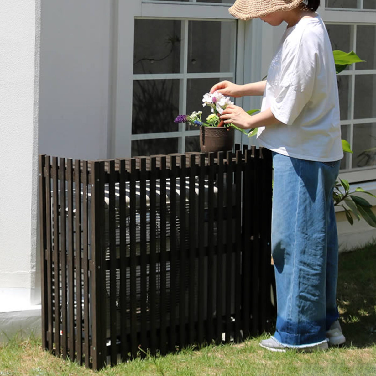 楽天市場】室外機カバー 縦格子 モダン MODACO モダコ 天然木 幅102.5