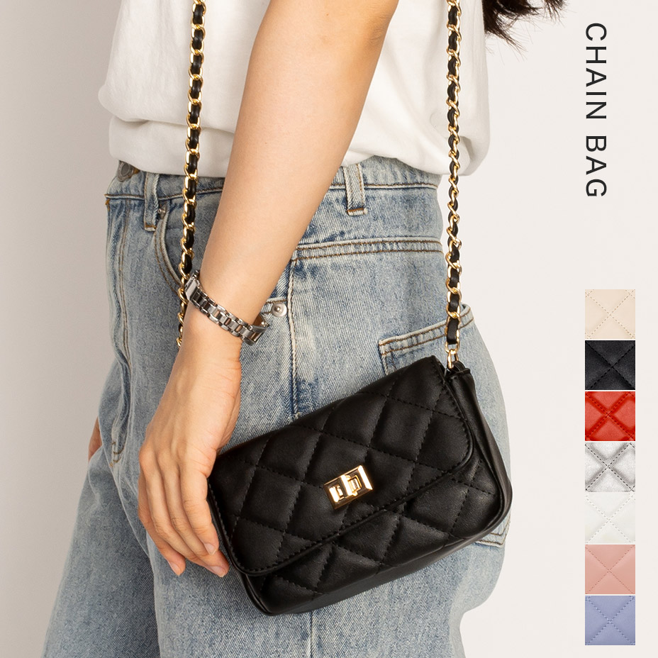 楽天市場】チェーンバッグ ミニ 斜めがけ 黒 シルバー 赤 おしゃれ