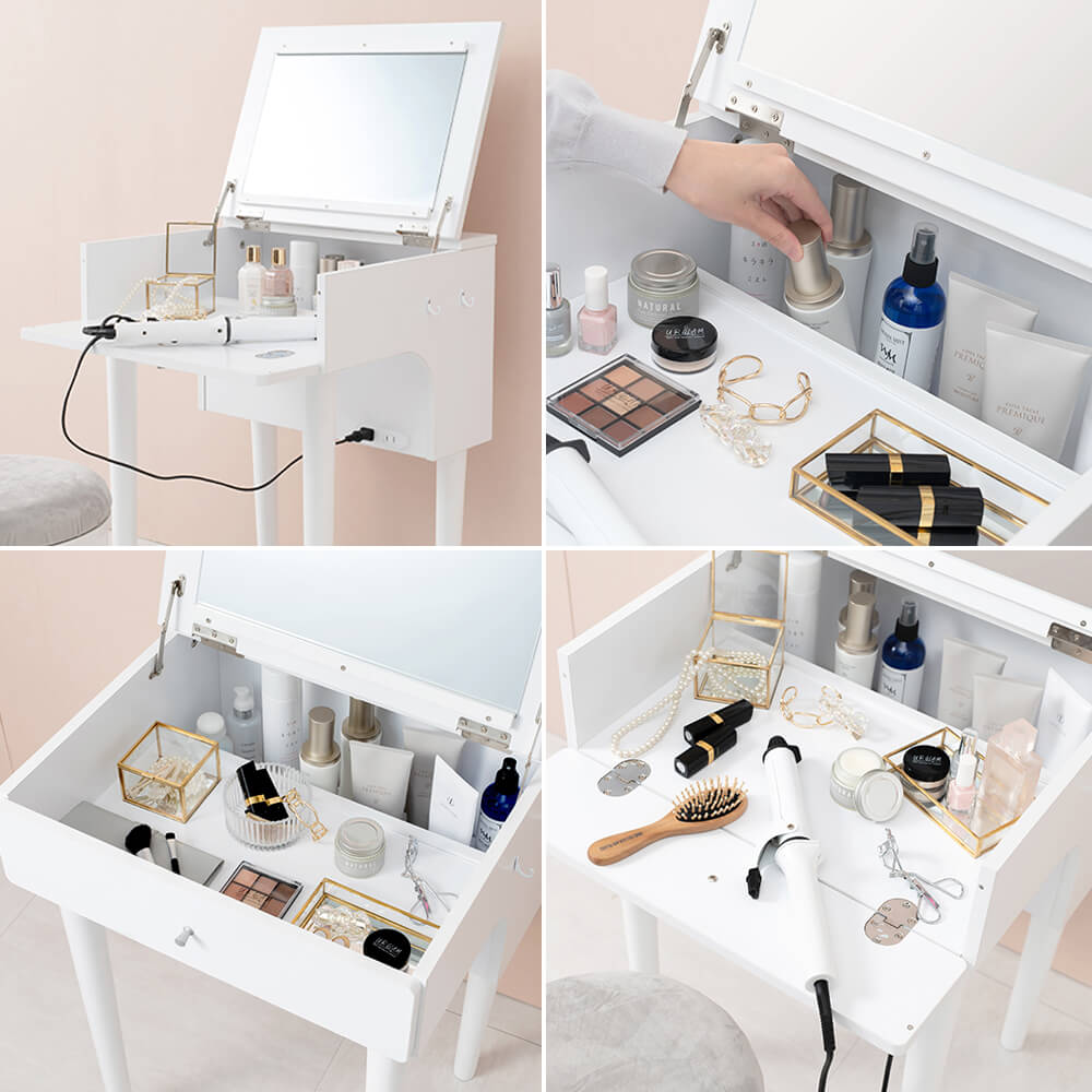 楽天市場】スツール付きドレッサー 2口コンセント付き コンセント