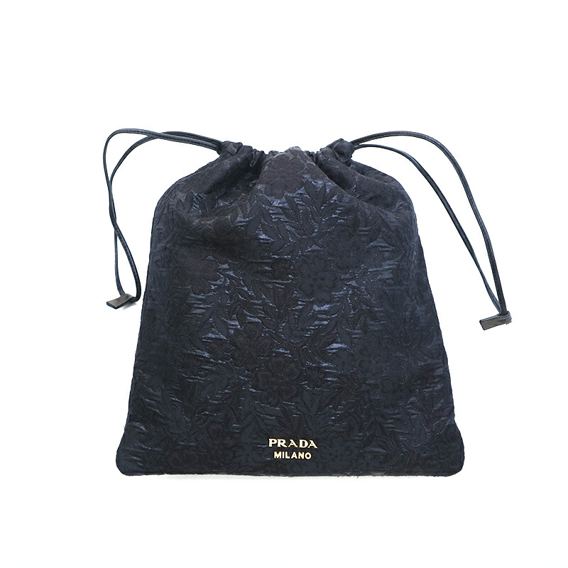 楽天市場】美品 プラダ PRADA 総柄 巾着 ポーチ ブラック P13265