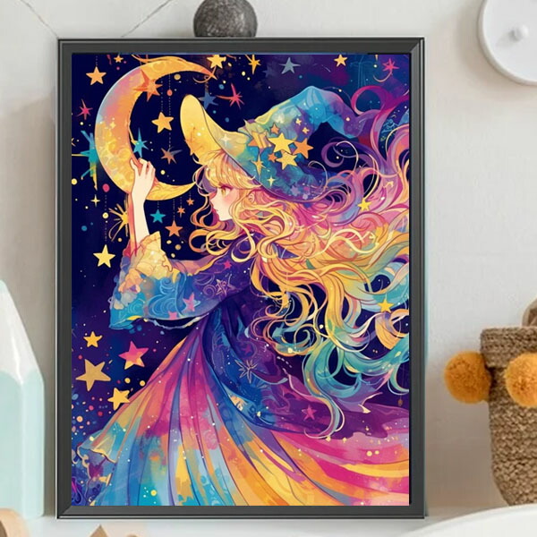 楽天市場】中級 フル ダイヤモンドアート キット ビーズ刺繍 魔女 虹色