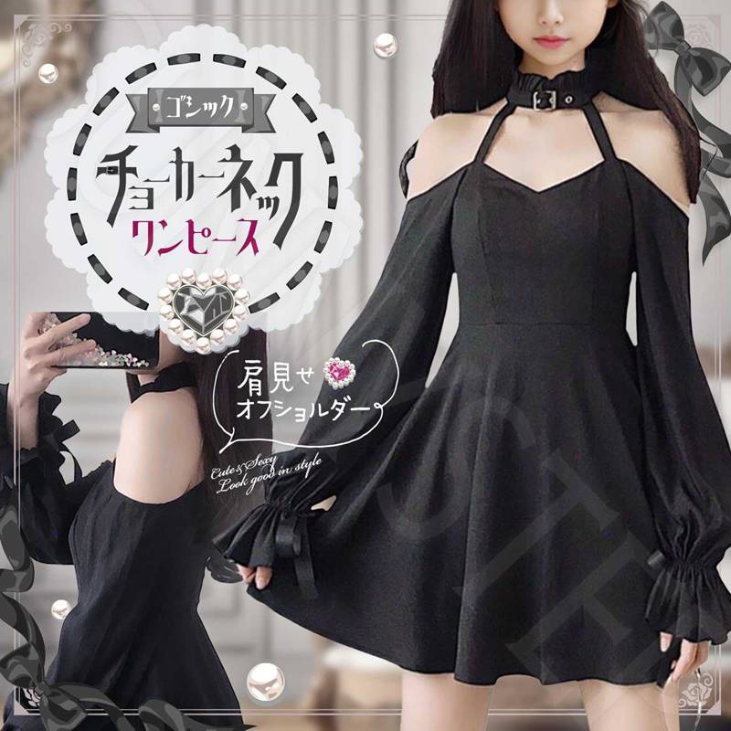 楽天市場】ゴシック チョーカーネック ワンピース 黒 ブラック S~6L