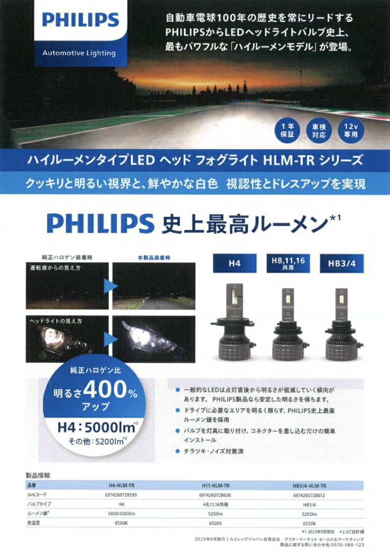 楽天市場】PHILIPS フィリップス LEDバルブ 6500ケルビン H4/H8/H11