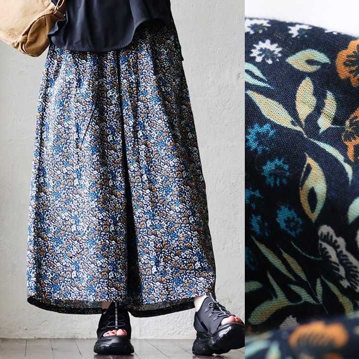 楽天市場】パンツ フレア ワイド レディース 花柄 小花柄 総柄 綿100