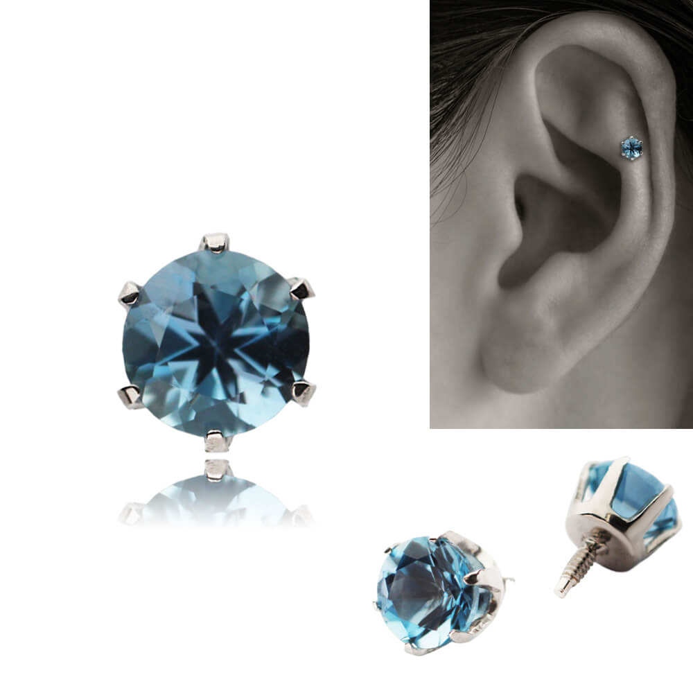 楽天市場】K18/PT サンタマリア アクアマリン ボディピアス │ 16G/14G