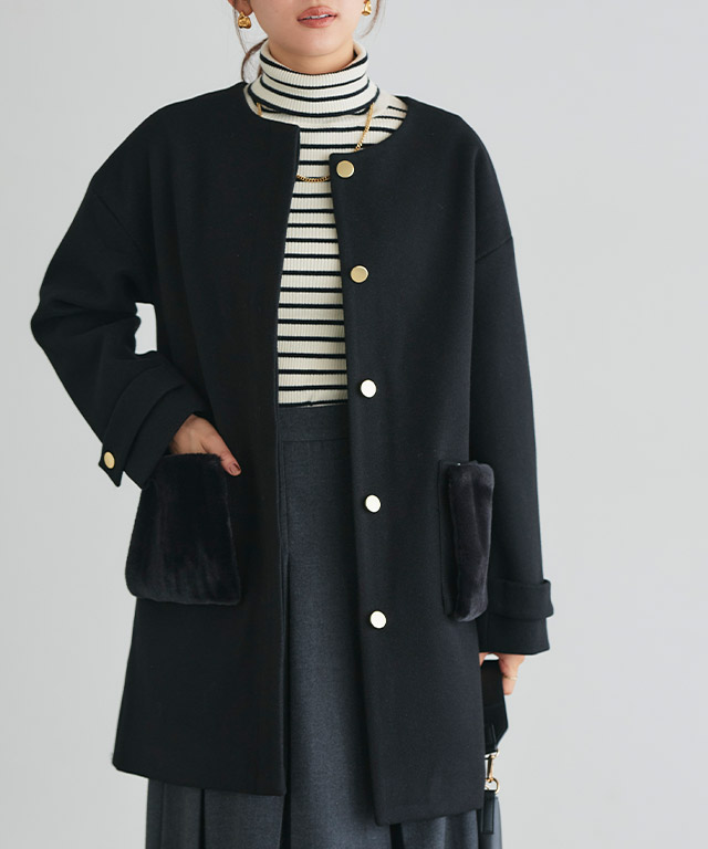 楽天市場】≪冬SALE！≫2wayファーポケットノーカラーコート ☆ コート