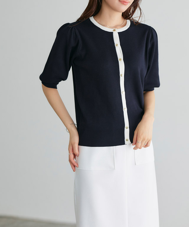 楽天市場】多機能バイカラーパフニットカーディガン ☆ サマーニット