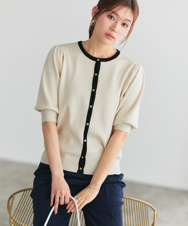 楽天市場】多機能バイカラーパフニットカーディガン ☆ サマーニット