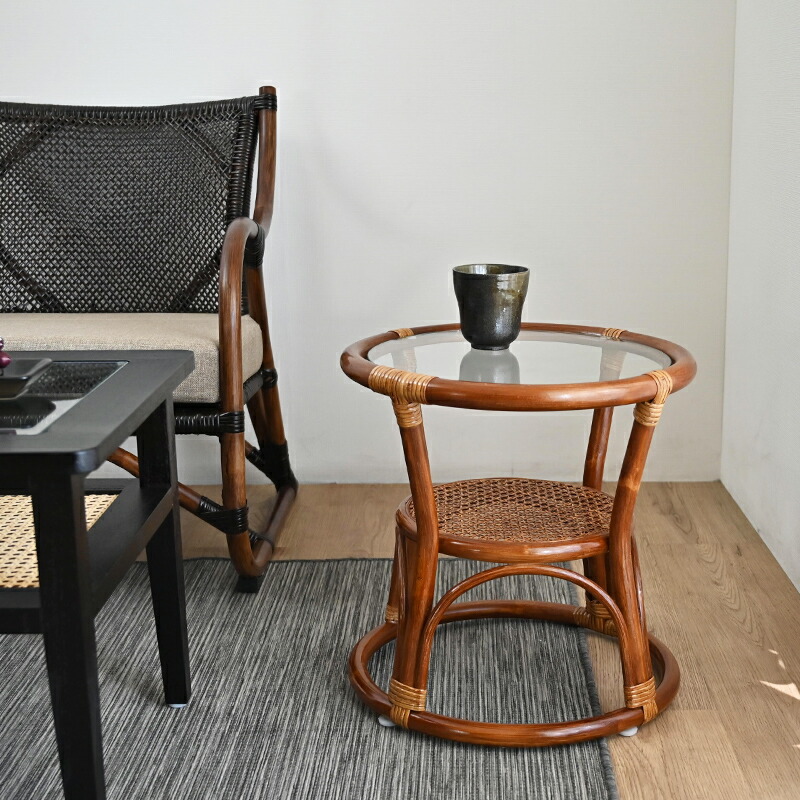 楽天市場】ラタンガラステーブル ベッドやソファ脇に便利な