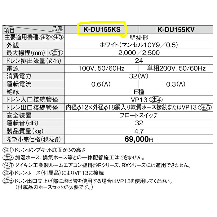楽天市場】(LINEクーポン有)オーケー器材 K-DU155KS ドレンポンプ
