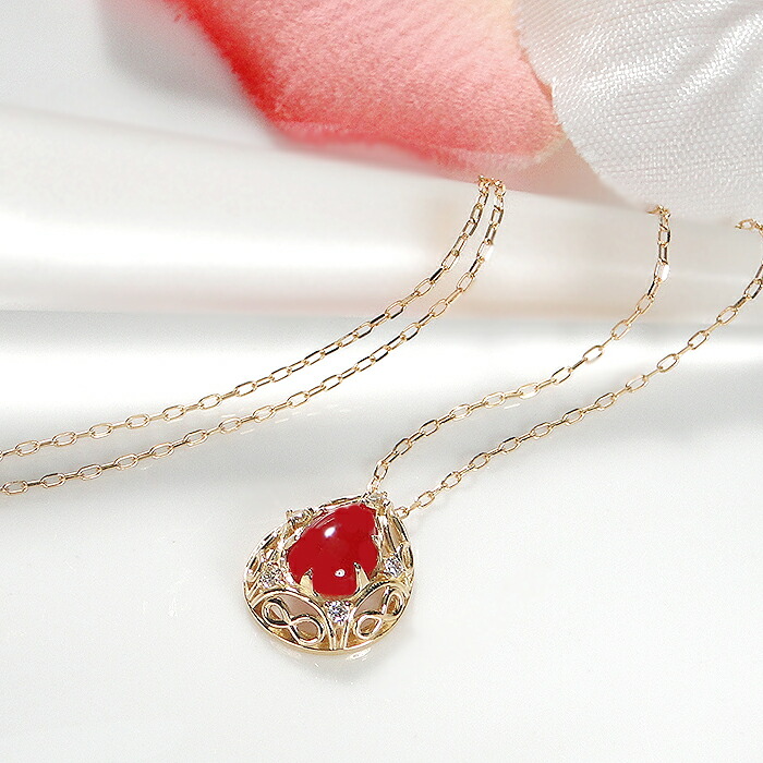 楽天市場】K18 天然 血赤珊瑚 ダイヤモンド ネックレス ペンダント 18