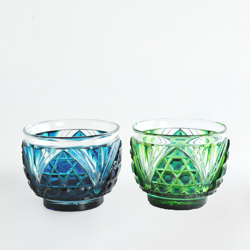 楽天市場】薩摩切子 二色猪口 大 cut208 蒼黄緑 ルリ緑 二色衣 二色