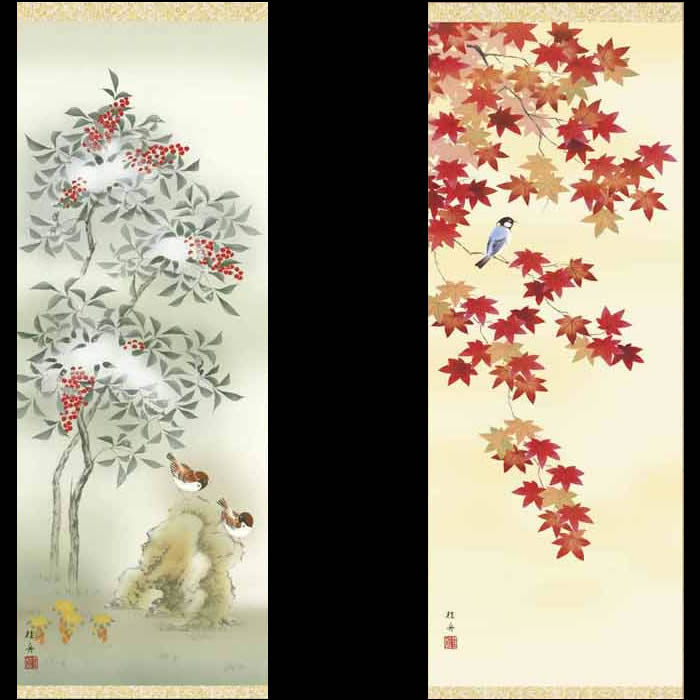 楽天市場】掛け軸【四季花鳥画セット：34A6-22ABCD】丈190cm×幅54.5cm