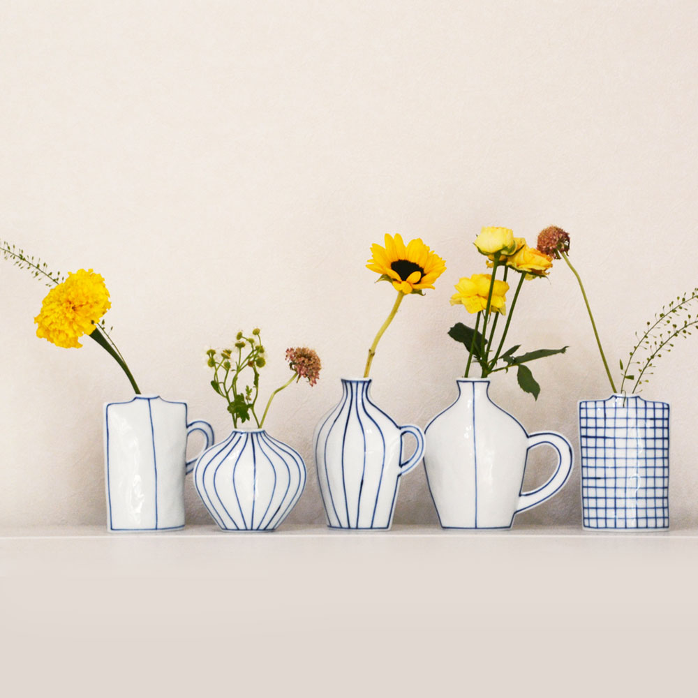 楽天市場】眞窯 リバーシブルな花びん 波とストライプ（ 小さい取手