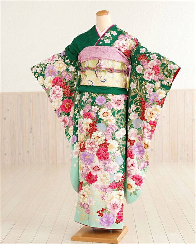 楽天市場】成人式 振袖レンタル 「Bijou」ブランド×緑地に慶祝花の舞