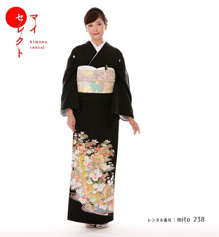 楽天市場】【レンタル】 黒留袖 mito_238 N-201 御所車・几帳に菊と松