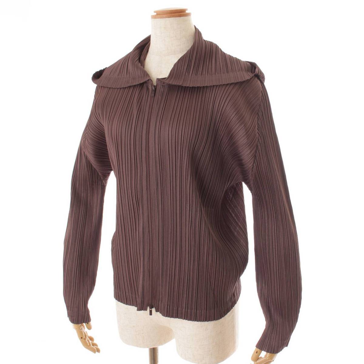 PLEATS PLEASE ストライプカーディガン ブラウン イッセイミヤケ 楽天