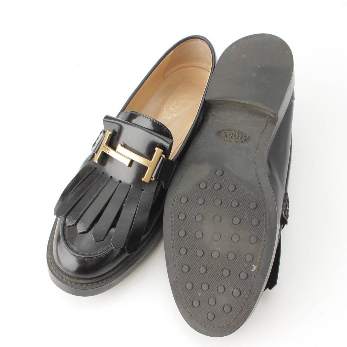トッズ Tods ダブルT レザー タッセル ローファー シューズ ブラック37