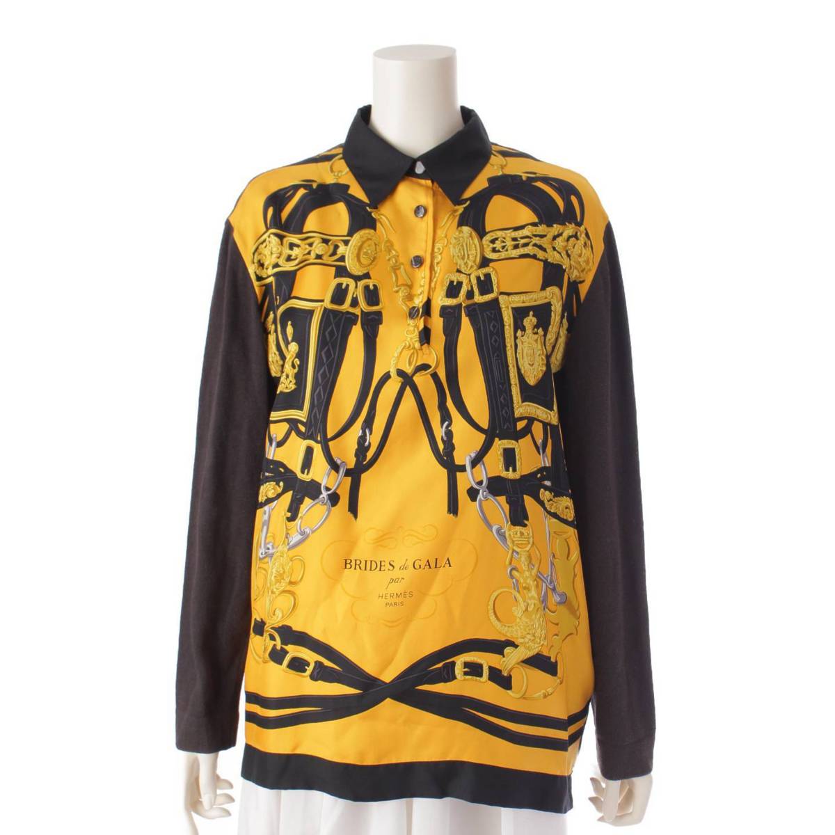 HERMES シャツ シルク カシミヤ ニット 表記XS レディース 黄 金