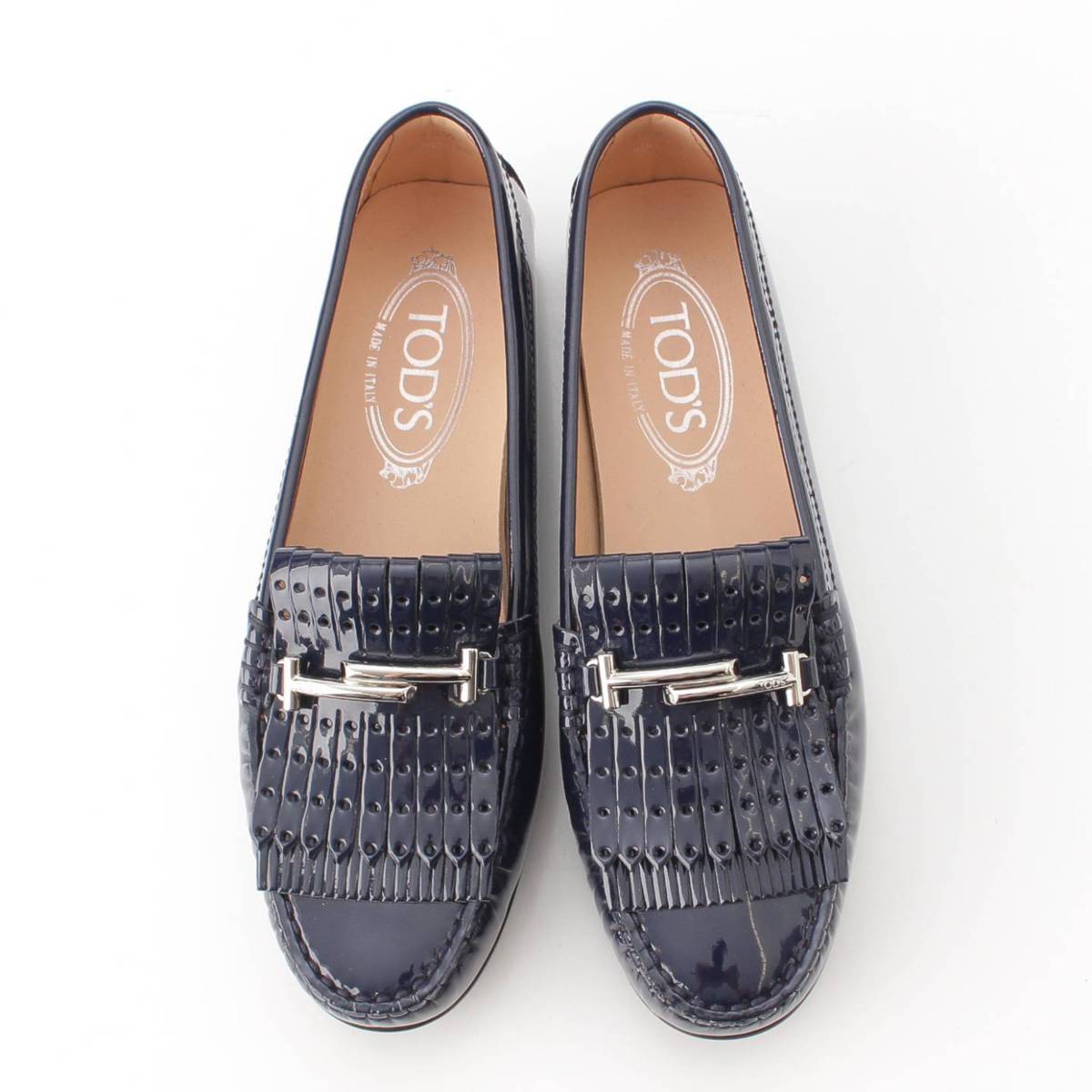 Tods ダブルT レザー タッセル ローファー シューズ ブラック37