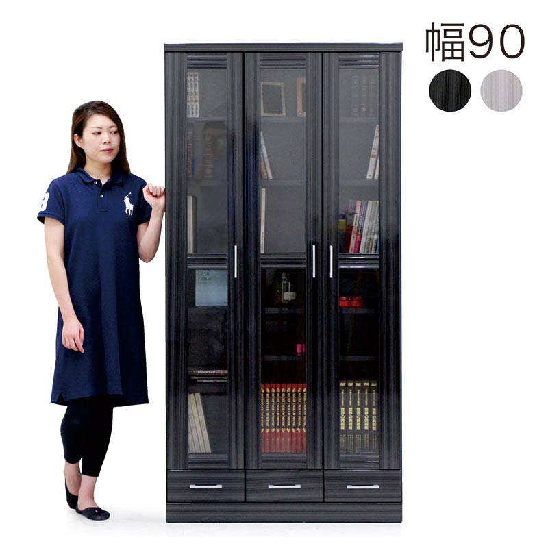 楽天市場】書棚 ガラス扉 スリム 幅90cm 高さ180cm 白 黒 本棚 扉付 大