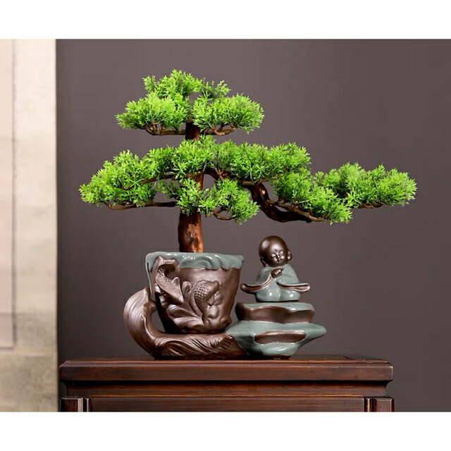 楽天市場】A018407インテリアグリーン 高級模造迎客松盆栽 置物 禅意迎