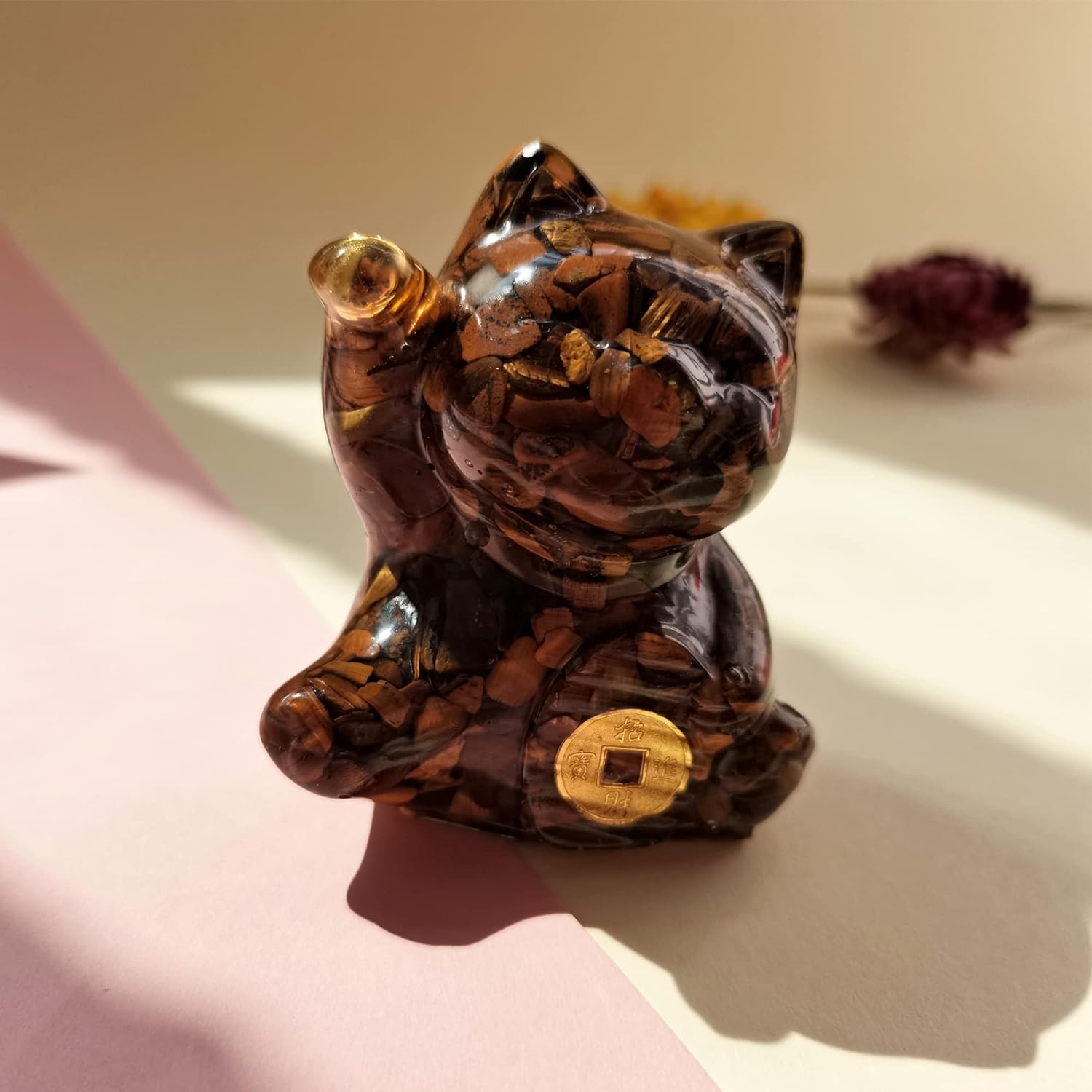 楽天市場】タイガーアイ ブラウン ラッキーキャット 幸運のネコ猫置物
