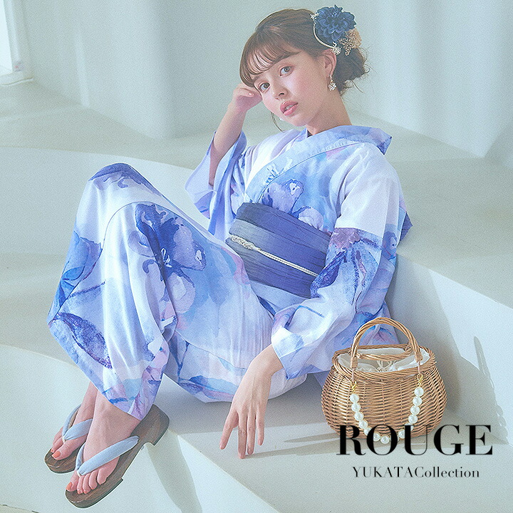 楽天市場】送料無料 【あす楽】【浴衣3点セット】水彩フラワーブルー