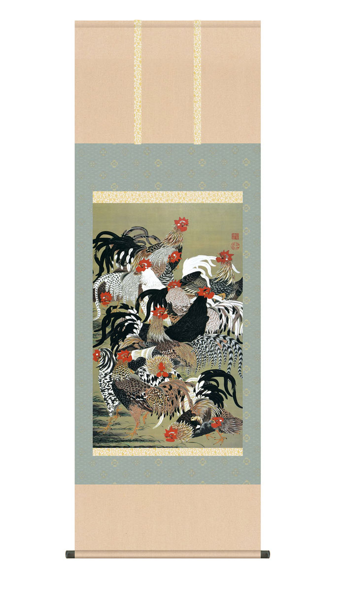 楽天市場】掛け軸 掛軸 群鶏図 ぐんけいず 幅54.5×高さ約153cm 伊藤