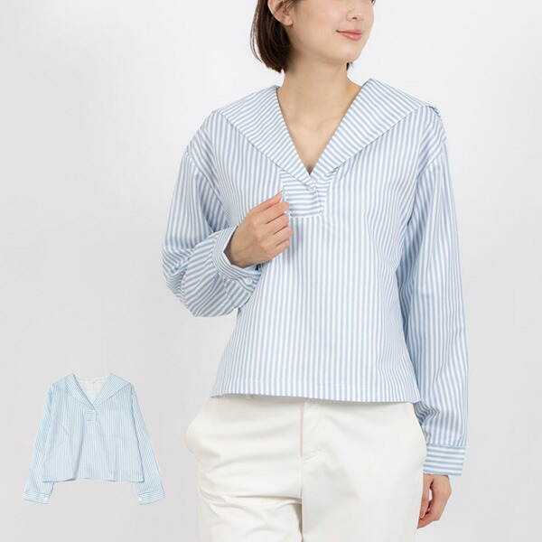 楽天市場】シャツ ブラウス 長袖 セーラーカラー ストライプ トップス