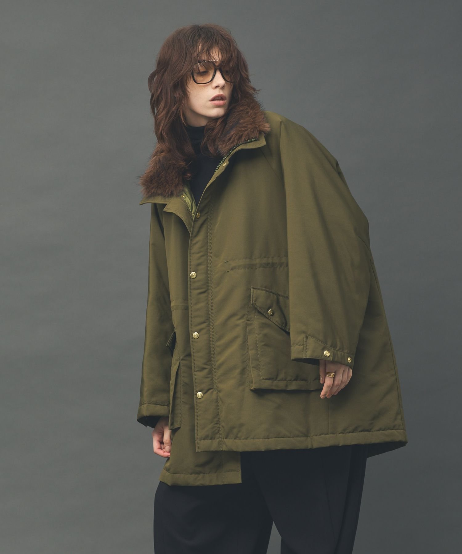 アプワイザーリッシェ　モッズコート　カーキ　ファー付き セール】 ファー付き ショート モッズコート （ミリタリージャケット