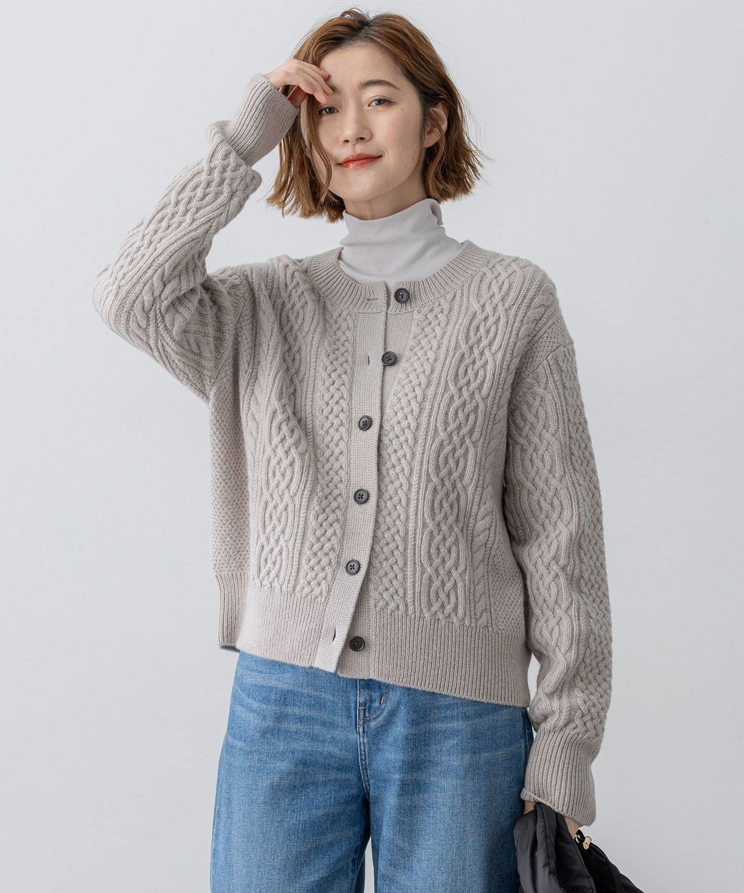 23区｜【洗える】カシミヤブレンド ケーブルニットカーディガン