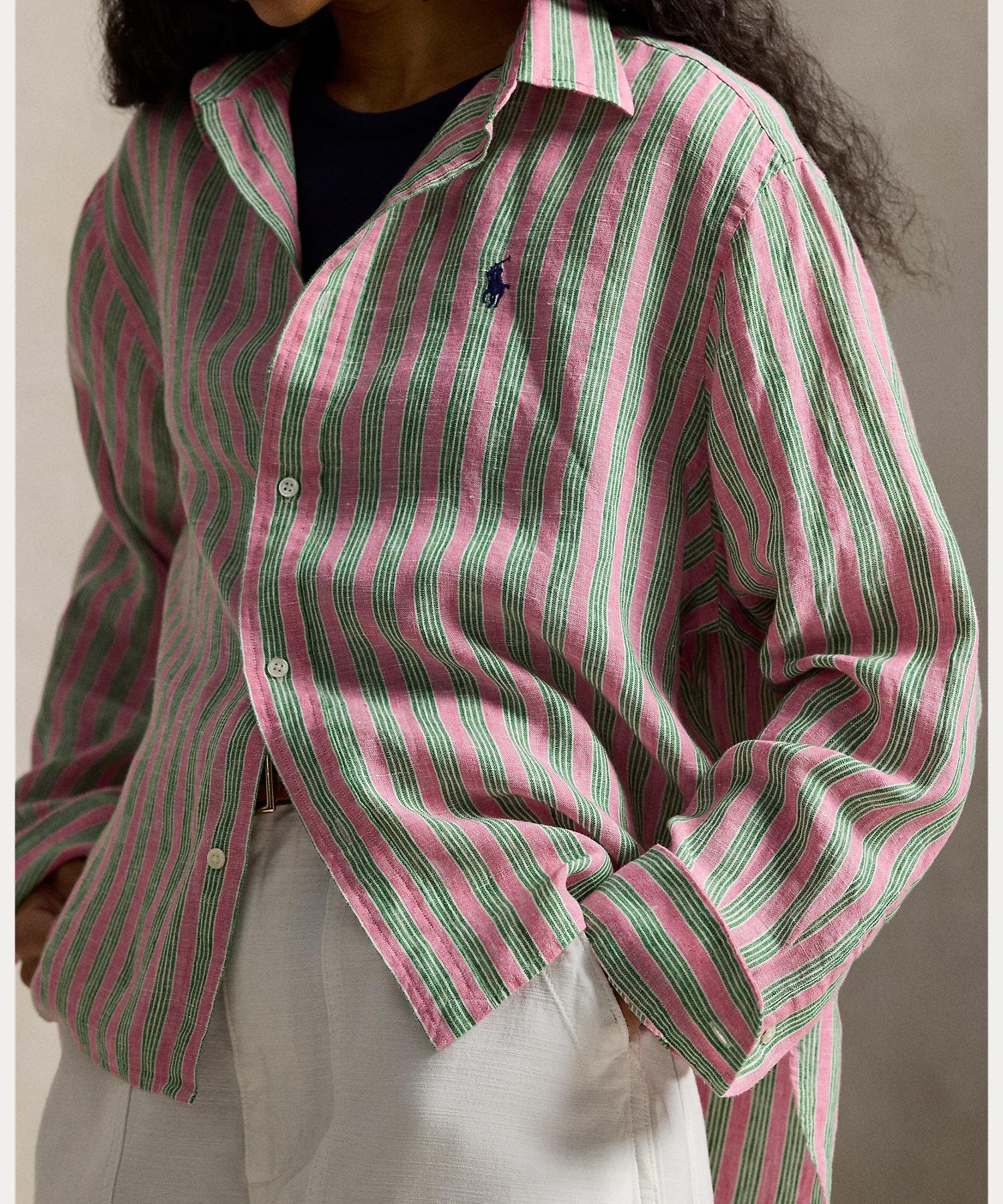 RALPH LAUREN｜ワイド クロップド ギンガム リネン シャツ | Rakuten