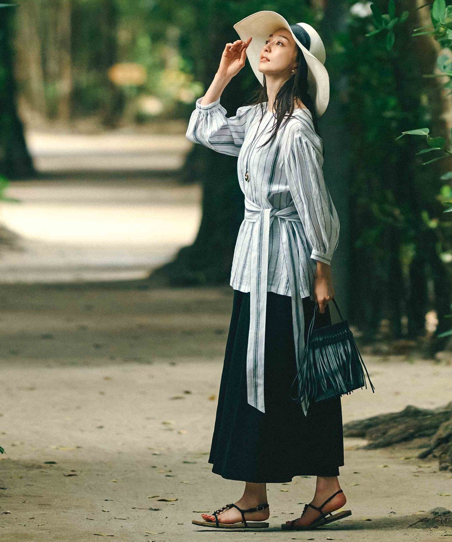 23区｜【洗える】リネンレーヨンストレッチ キャミソール ワンピース