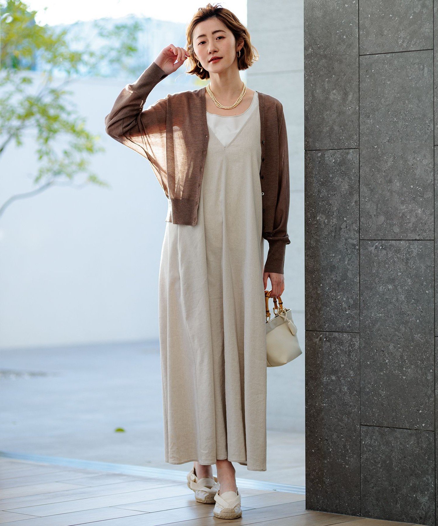 23区｜【洗える】リネンレーヨンストレッチ キャミソール ワンピース