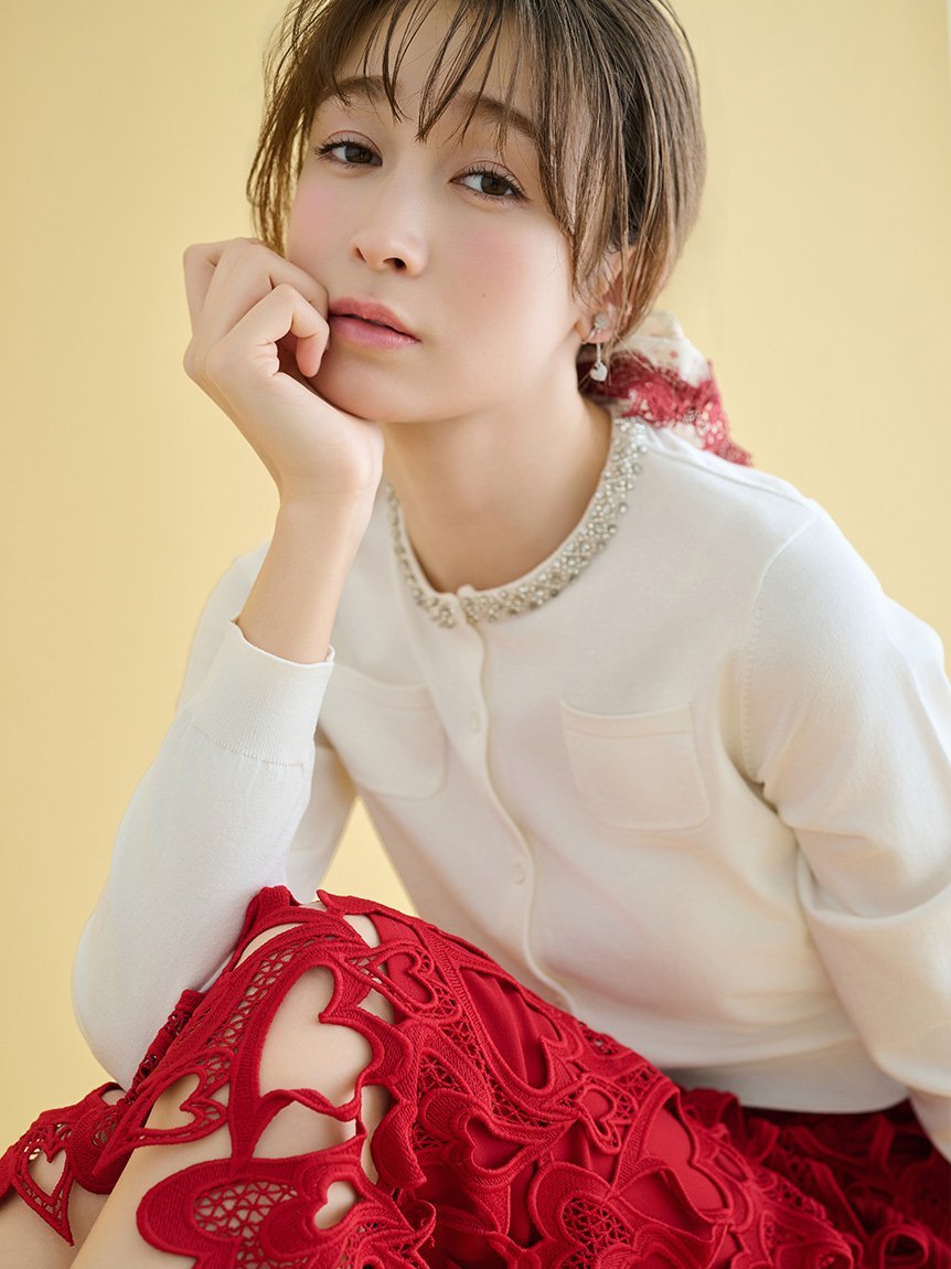 CELFORD｜【UVカット】シルクブレンドビジューネックカーディガン