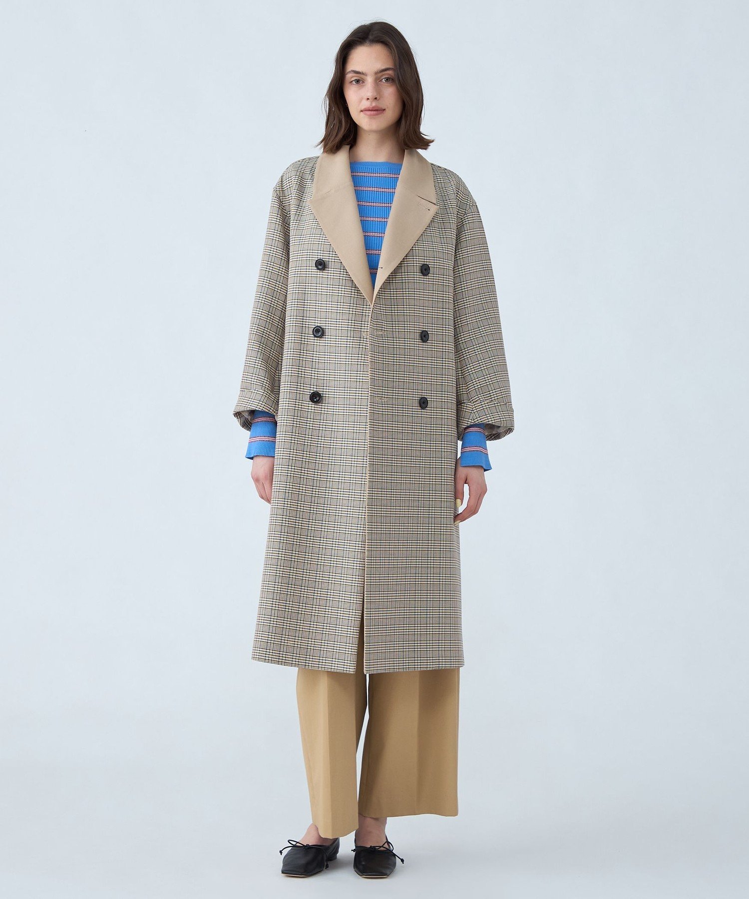 TOMORROWLAND｜コットンリバーチェック ダブルブレストコート