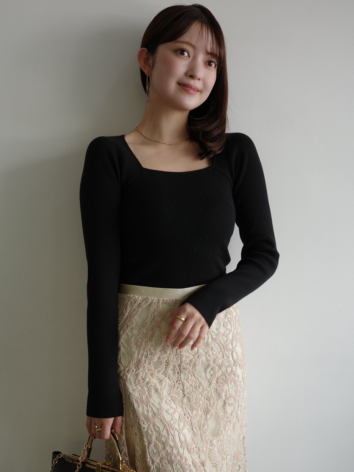 anuans｜シルクカシミアブレンドデコルテリブニット | Rakuten Fashion