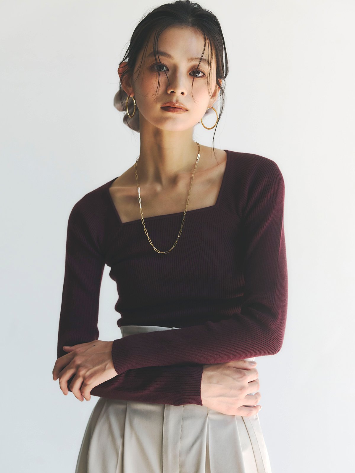 anuans｜シルクカシミアブレンドデコルテリブニット | Rakuten Fashion