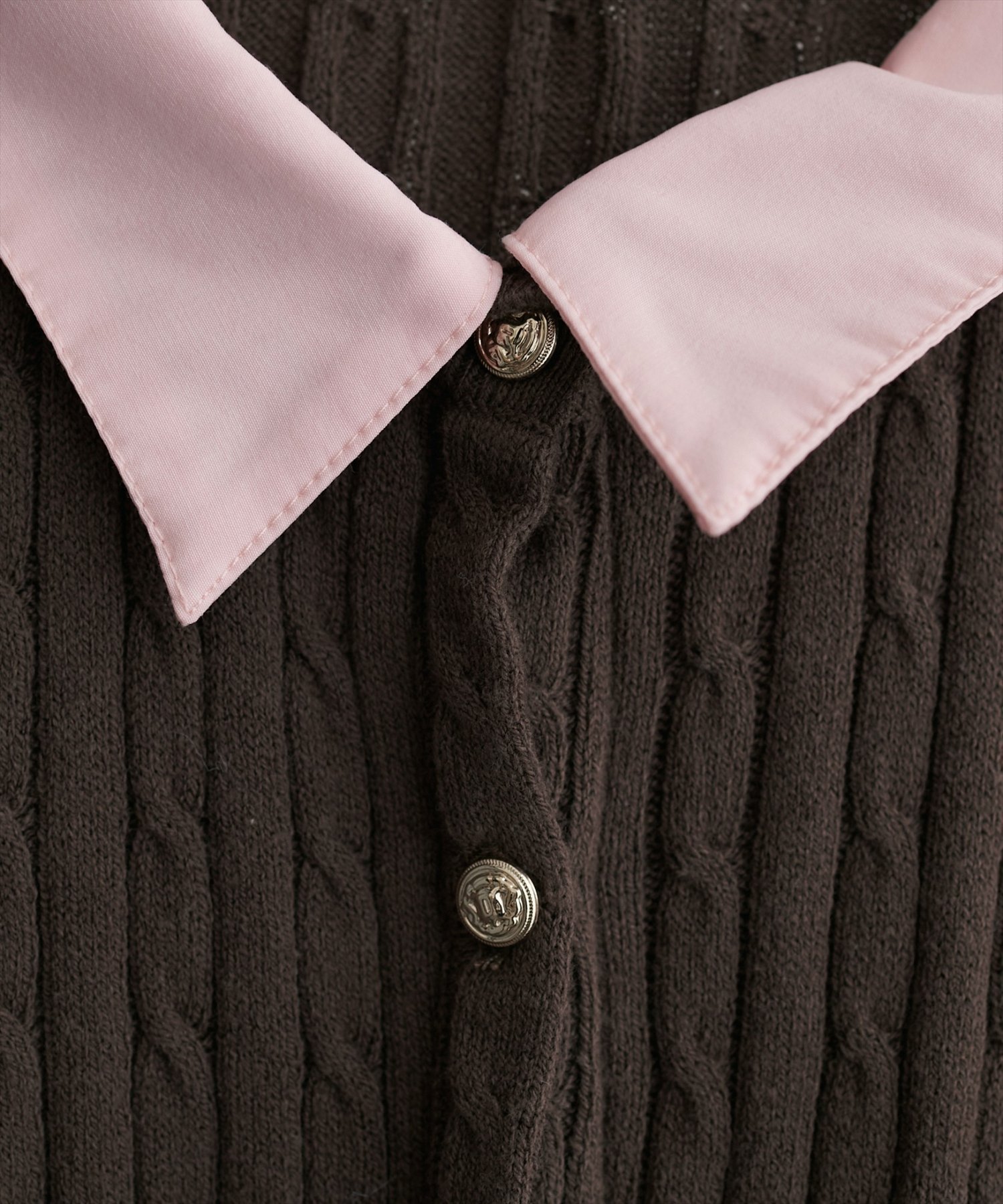 natural couture｜レイヤード風衿付きケーブルカーディガン | Rakuten