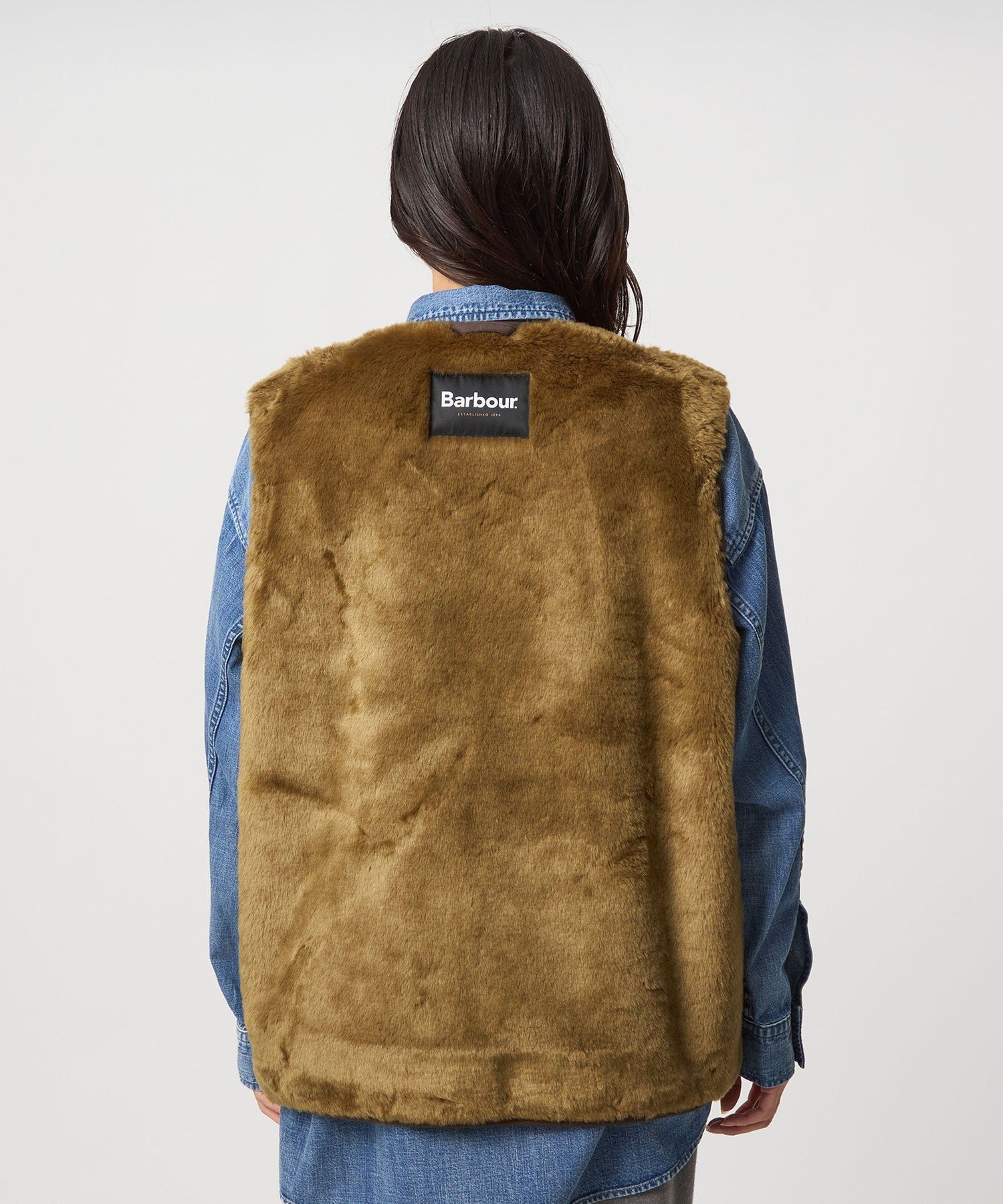 リバーシブルフェイクファーコーデュロイ ベスト 40 ブラウン UNITED ARROWS green label relaxing｜【別注】<Barbour>リバーシブル