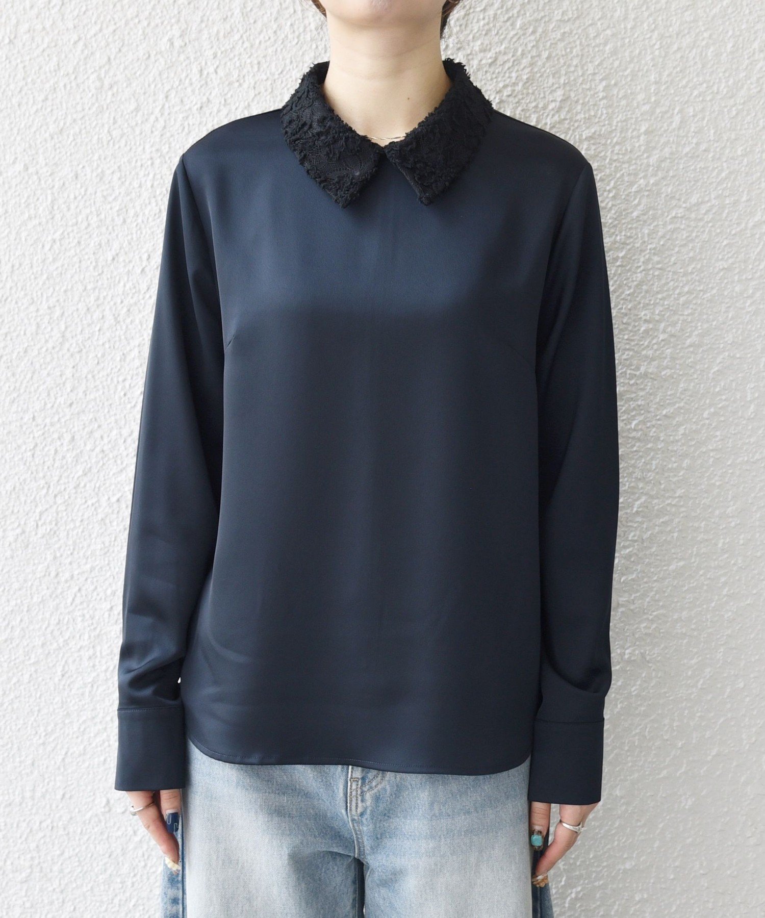 SHIPS any サテン レースカラー ブラウス SHIPS｜SHIPS any:<洗濯機可能>サテン レースカラー ブラウス