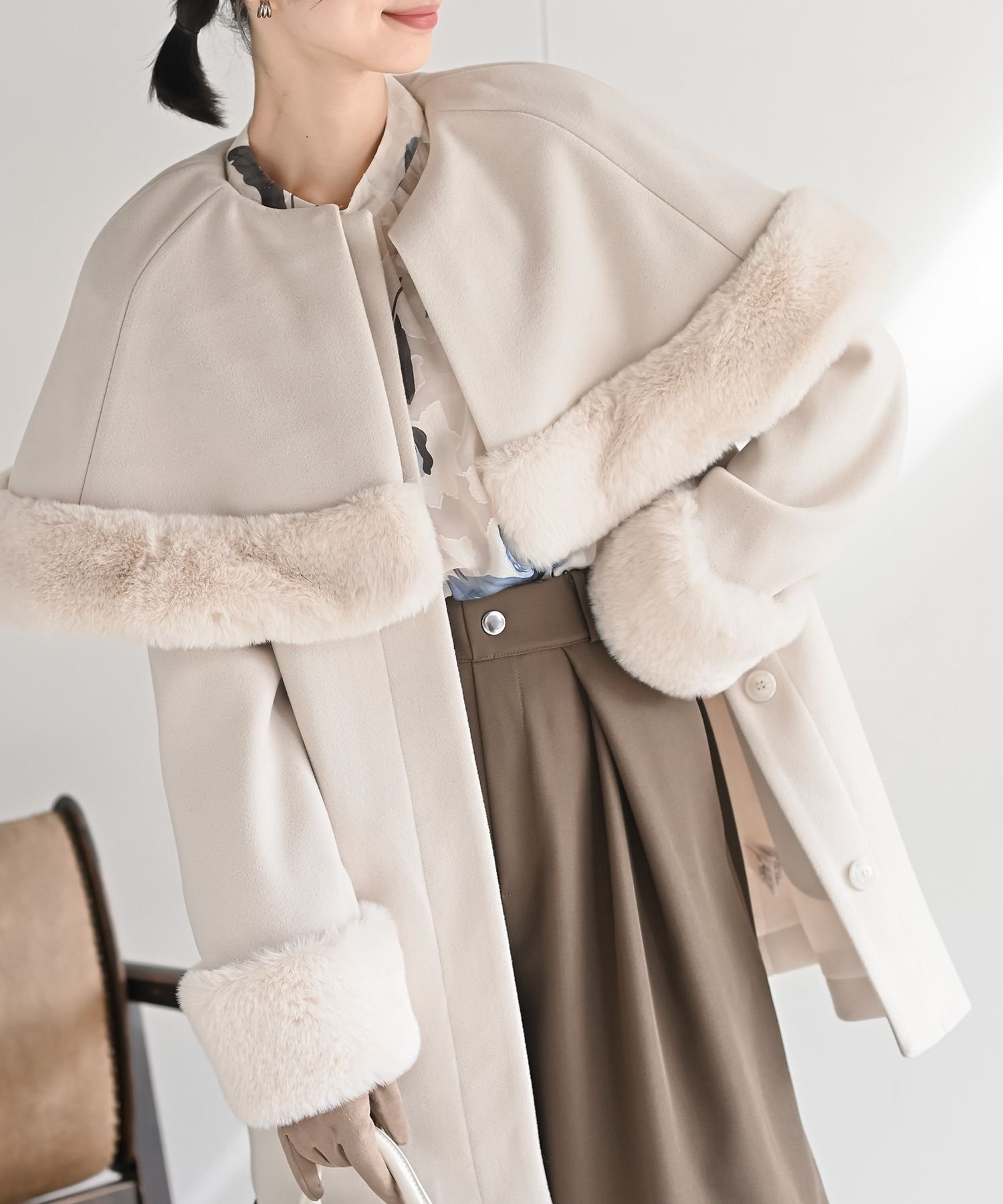 rps｜フェイクファーケープ付きコート | Rakuten Fashion(楽天