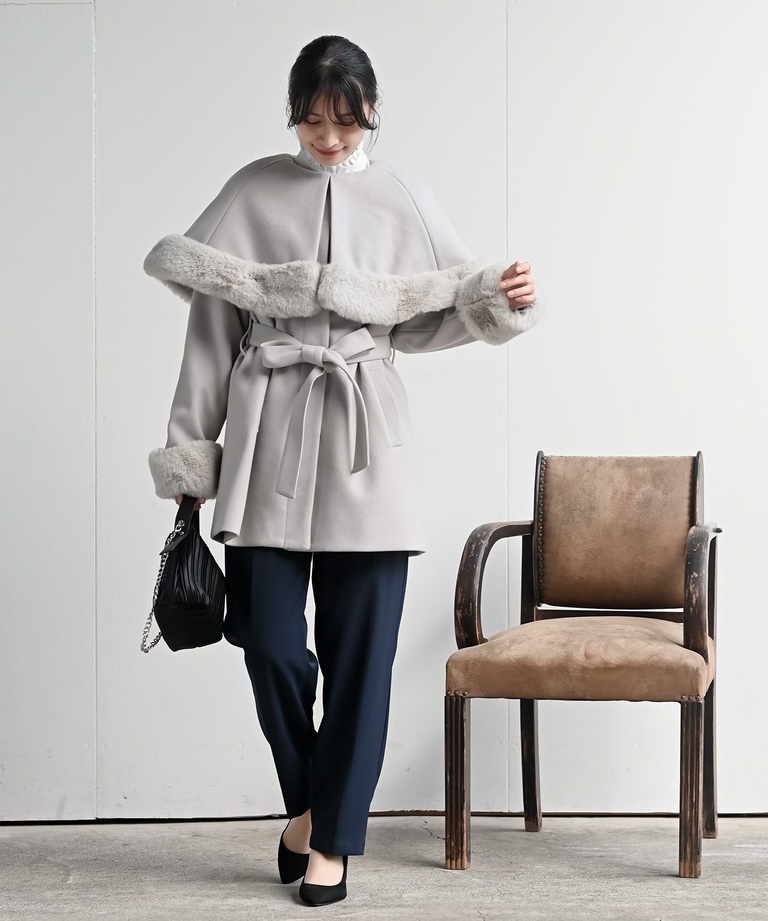 rps｜フェイクファーケープ付きコート | Rakuten Fashion(楽天