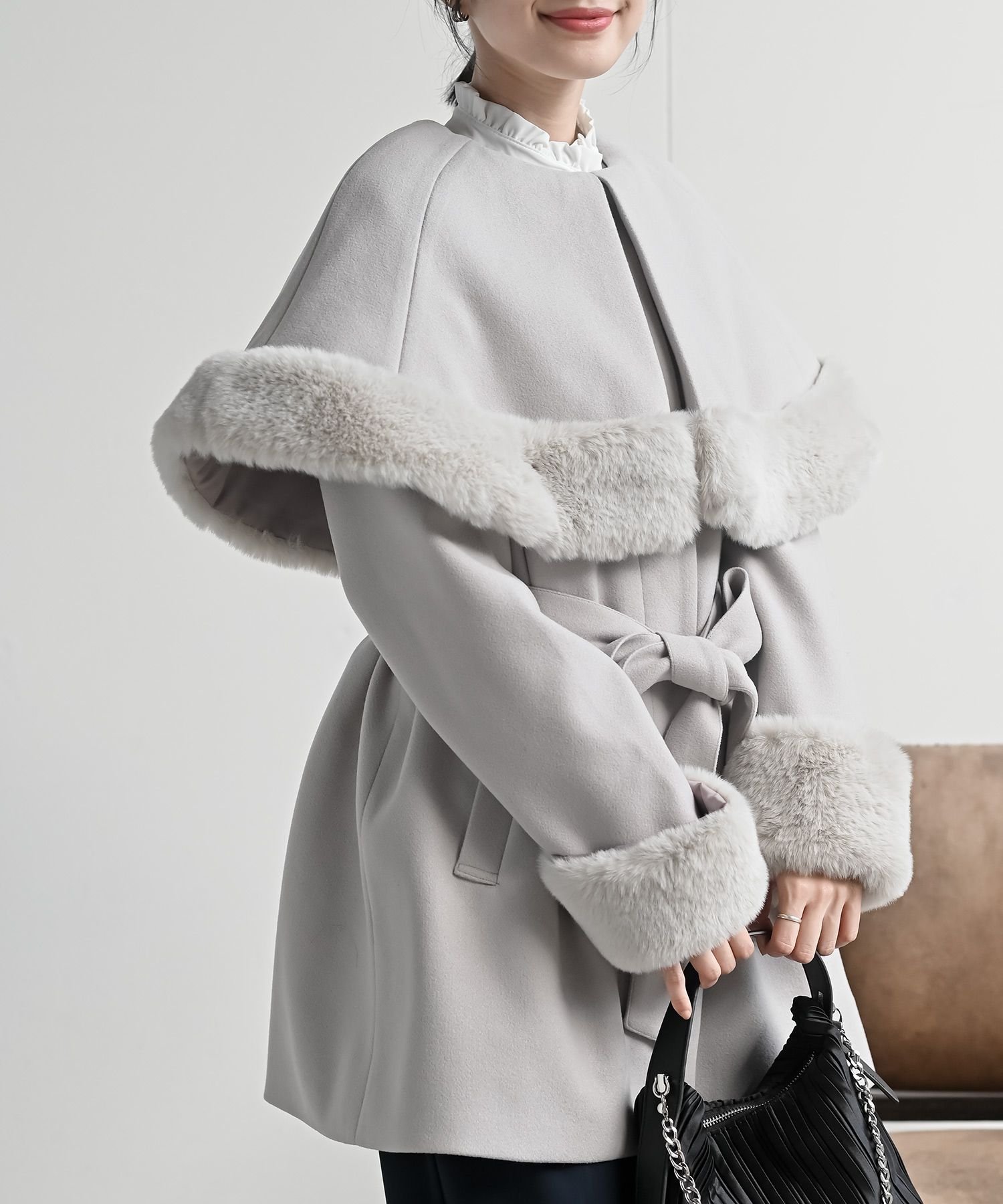 rps｜フェイクファーケープ付きコート | Rakuten Fashion(楽天